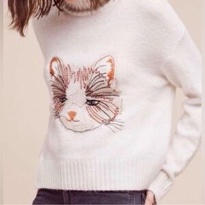 Moth Anthropologie Cat Sweater Women’s Small Wool Blend Embroidered Knit